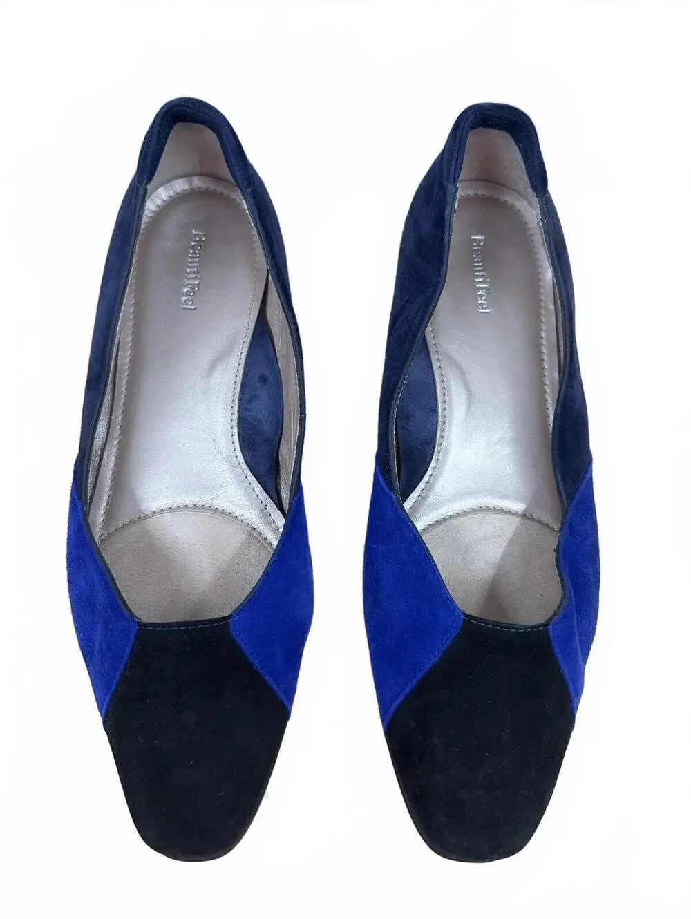 Beautifeel Colorblock Suede Pointed Toe Flats Navy Blue Y2K Vintage Style